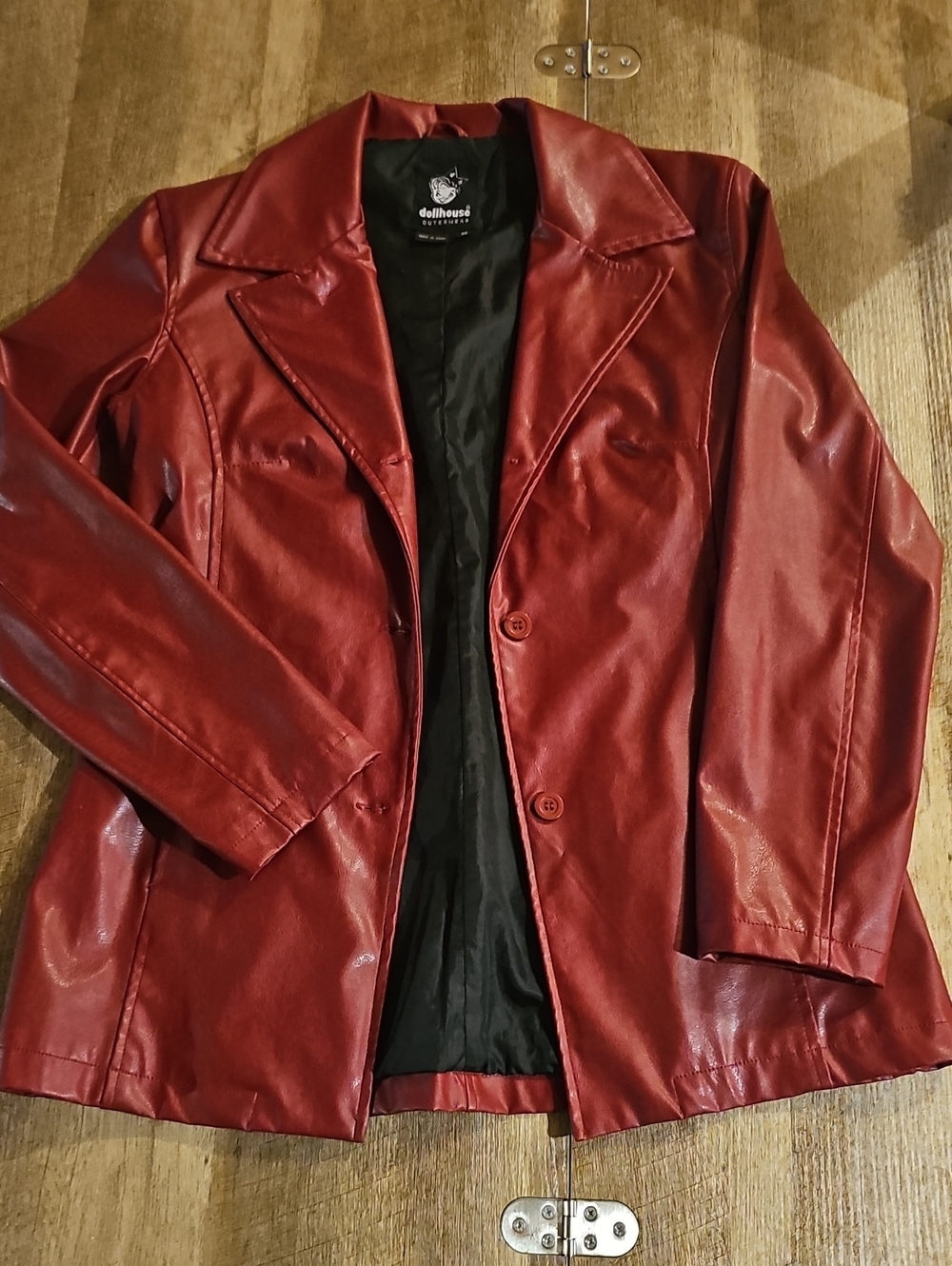 RARE VTG Dollhouse Red Faux Leather Blazer Jacket Classic Lapel